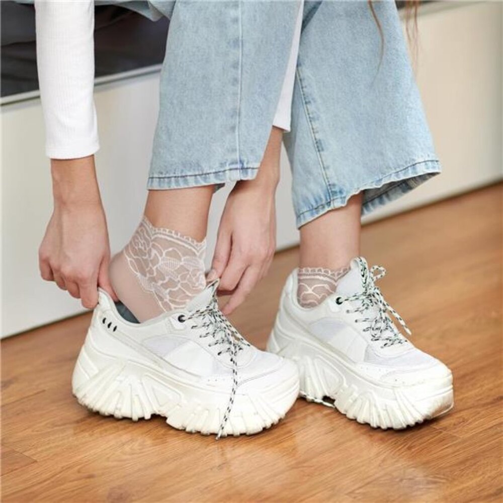 5 Pairs Lace Socks Women Sexy Mesh Sheer Ankle Socks Cute Fishnet Ruffle - Picture 6 of 8